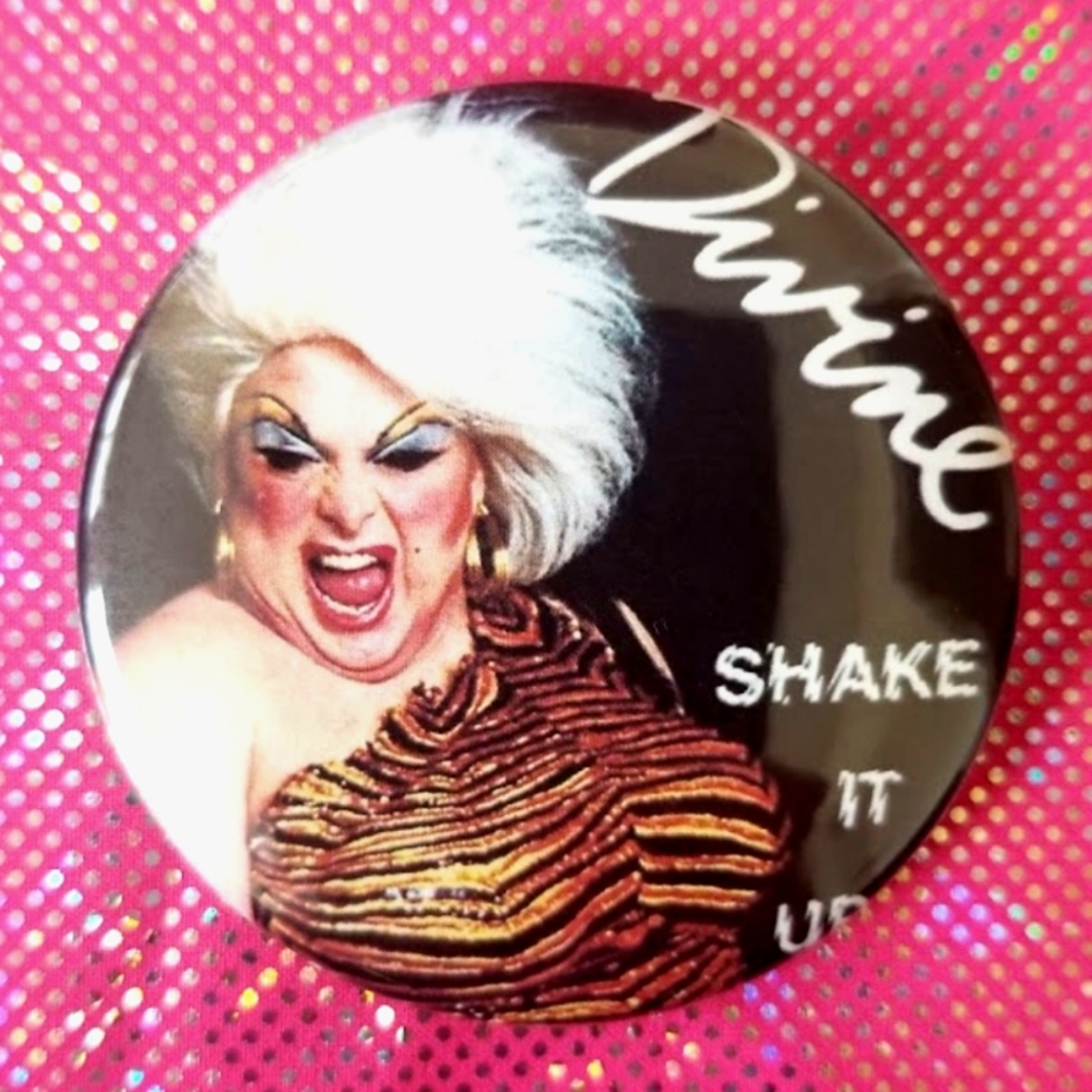 2.25 inch divine shake it up badge pinback pin